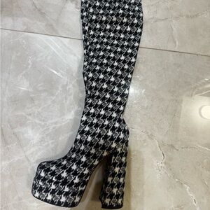 Fashion Nova Black and White Over the Knee Boots